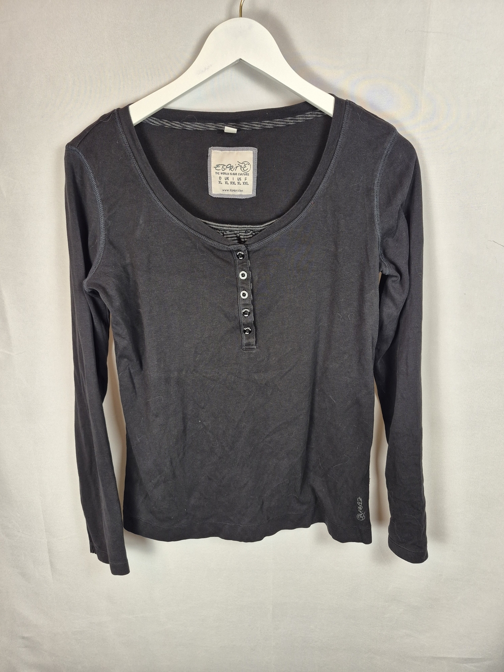 Esprit VTG Black Long Sleeve Henley Top Size Xl